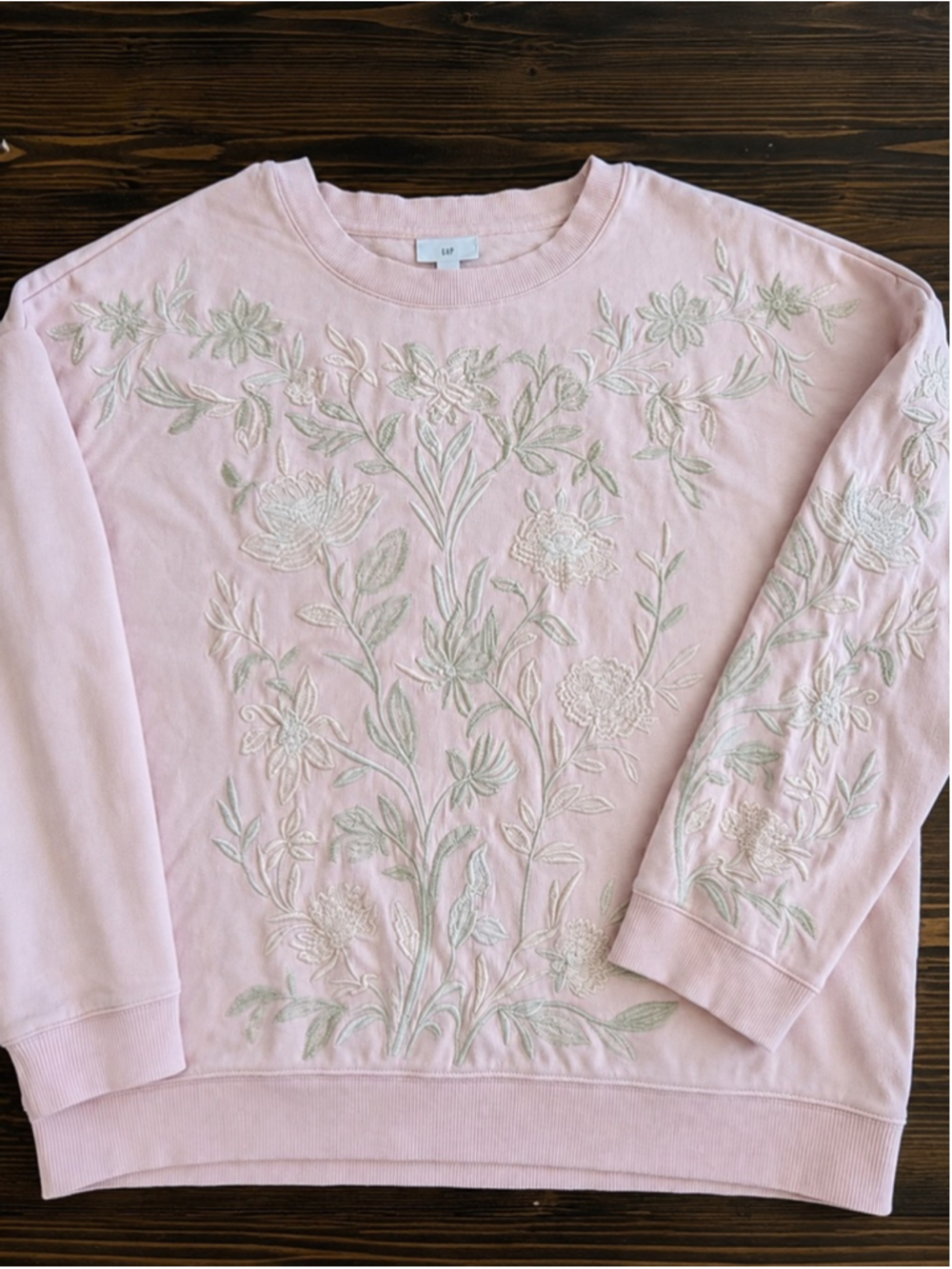 Women’s J.Jill Embroidered Sweatshirt XL Pink Floral Cotton Pullover Cottagecore